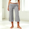 thumbnail image 6 of Women's Soft Stretchy Yoga Pants with Elastic Waist, Pull On Fold Over Design, Casual Lounge Gym Fitness, Cropped Leggings, Summer Athletic Activewear | UKHCCC,Gray XL, 6 of 9