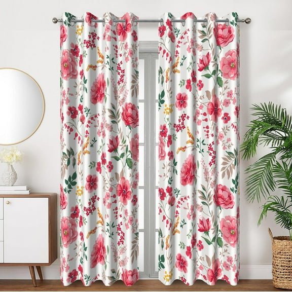 SUNOLIFE Pink Floral Blackout Curtains 2 Panels 63 Inch Spring Flowers Window Curtains for Living Room Bedroom