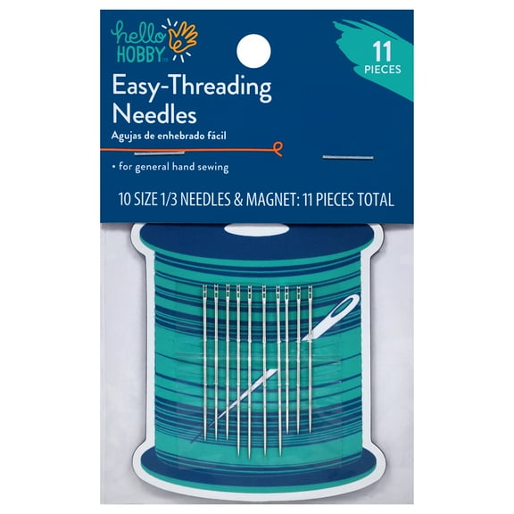 Hello Hobby Steel Self-Threading Hand-Sewing Needles with Decorative Magnet, Assorted Sizes, 10 Pieces