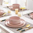 thumbnail image 6 of Ceramic Dinnerware Set for 4 | Speckled Stoneware Plates and Bowls with unglazed terracotta | Scratch Resistant, Dishwasher & Microwave Safe Dishes Sets- 12-Pcs Pink, 6 of 8