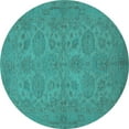 thumbnail image 1 of Ahgly Company Machine Washable Indoor Round Oriental Turquoise Blue Traditional Area Rugs, 7' Round, 1 of 4