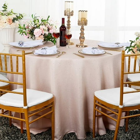 

Wedding Linens Inc. 108 Round Paillette Poly Flax / Burlap Sequins Hessian Tablecloths Table Covers for Wedding Party Events Luxury Décor use - Blush Pink