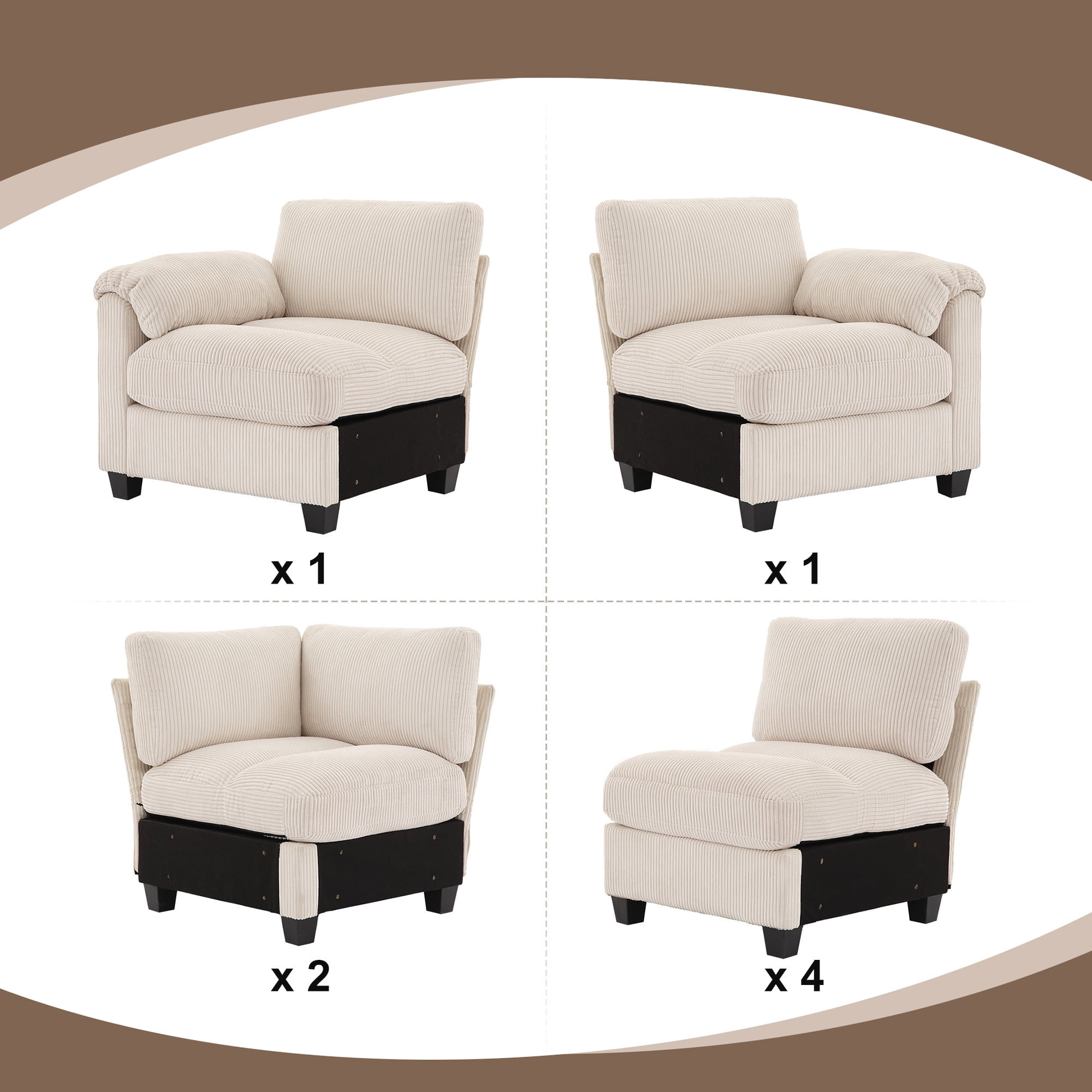 LOYALICE 115" Oversized Modular Corduroy Sectional Sofa, Pet-Scratch Resistant 8-Seat U Shaped with Corner Seat Cloud Couch, Chaise & Movable Ottoman for Living Room Home Office, Beige