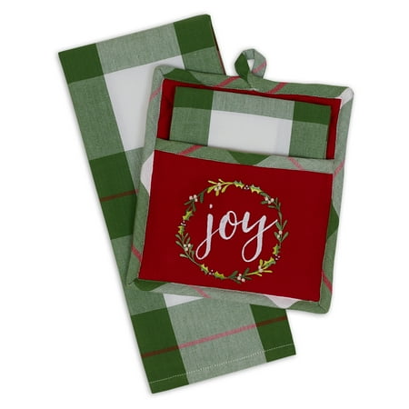 

DII Kitchen Textile Collection Potholder & Dishtowel Gift Set Joy 2 Piece