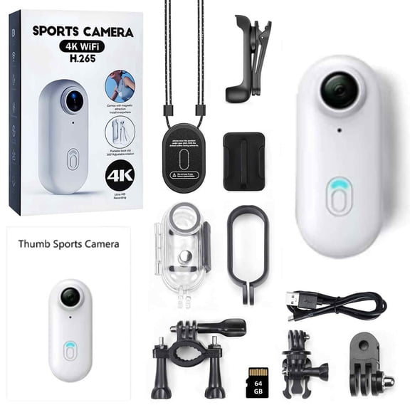 NUISK Mini Action Camera 4K, Wearable Magnetic Body Cam with 64GB SD Card, Hands-Free WiFi Camcorder for Vlogging and Outdoor Sports (white)