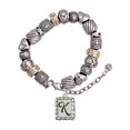 thumbnail image 1 of Silvertone Pebble Border Initial - K Silver Tone Christian Bead Bracelet, 1 of 4