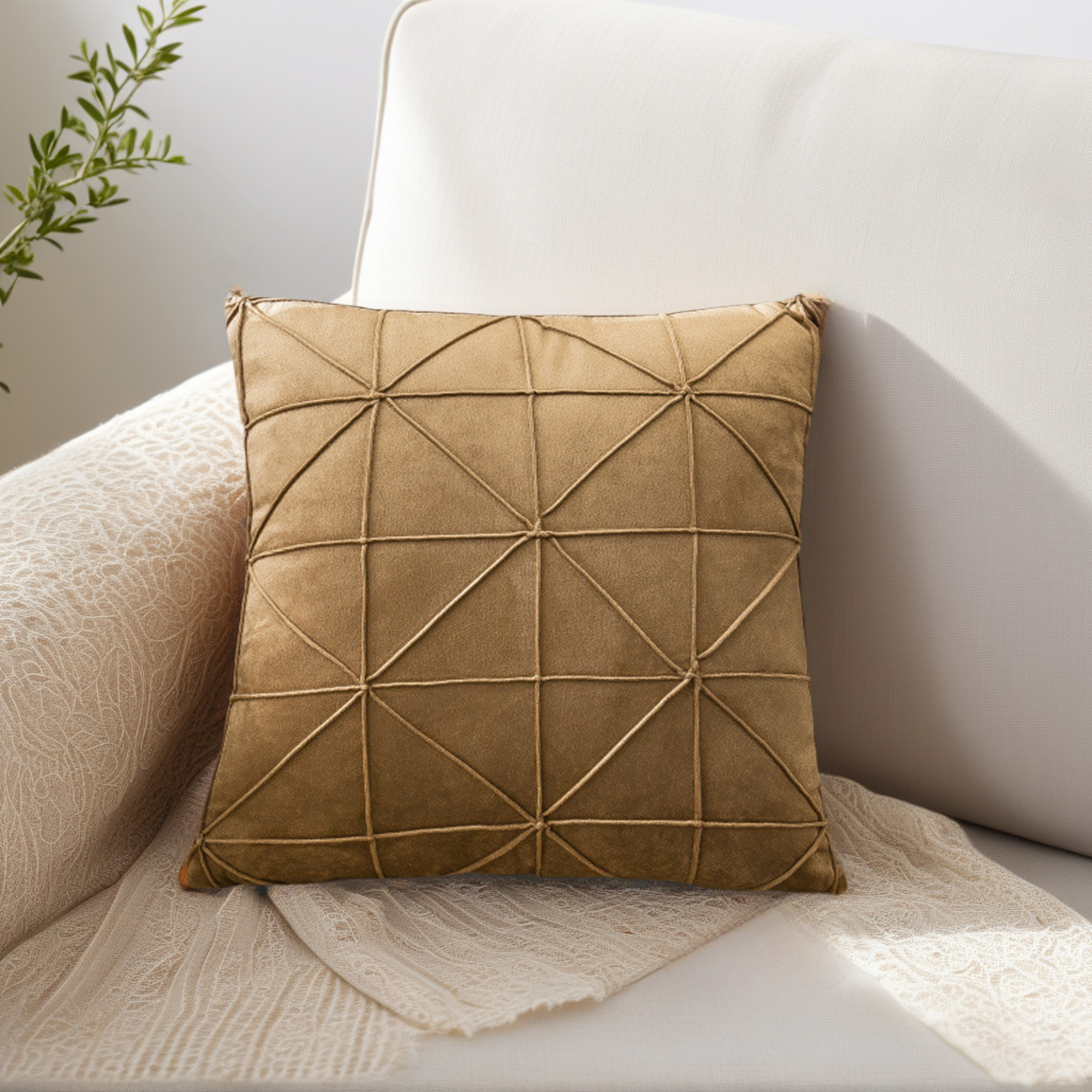 Unique Bargains Pack of 2 Luxury 3D Diamond Velvet Throw Pillow Covers Khaki