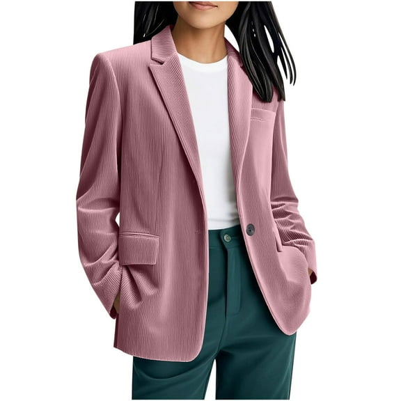 Womens Winter Hoodies Corduroy Blazer Women Long Sleeve Lightweight Business Dressy Casual Jackets, Open Front Lapel Collar Button Suit Coat 3XL