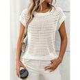 thumbnail image 5 of jinghuiyue Women's Crewneck Sweater Vest Hollow Out Cap Short Sleeve Knit Crochet Shirts Beach Cover Up Summer Pullover Tops M, 5 of 6