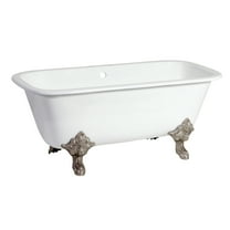 Aqua Eden VCTQ7D6732NL8 67-Inch Cast Iron Rectangular Double Ended Clawfoot Tub (7-Inch Faucet Drillings) in White/Brushed Nickel
