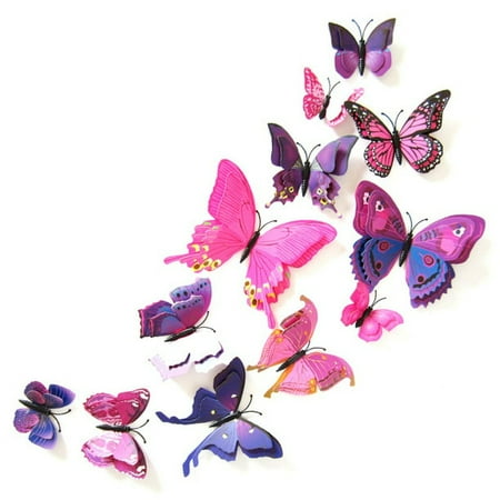 ENJOY 12Pcs PVC 3D Butterfly wall decor cute Butterflies wall stickers art Decals home Decoration