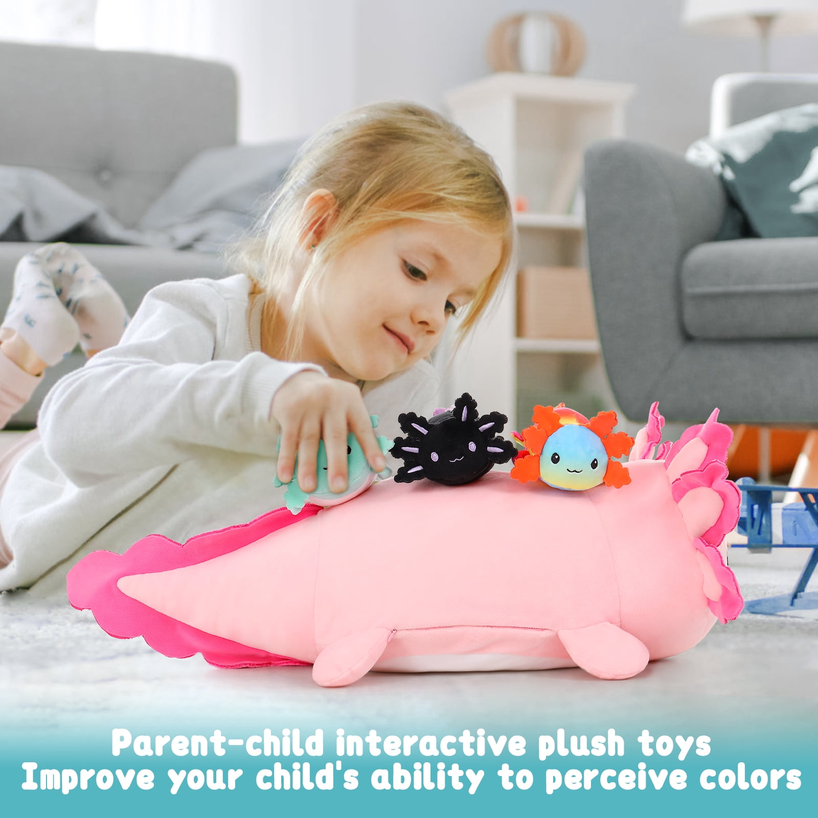 MaoGoLan 23.5" Giant Axolotl Stuffed Animals with 3 Babies Inside Large Axolotl Plush Toy