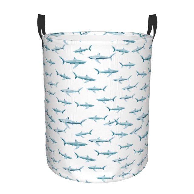 Balery Cute Shark Cesta de ropa redonda con asas, impermeable, independiente, para ropa, juguetes, dormitorio y familia-Medium