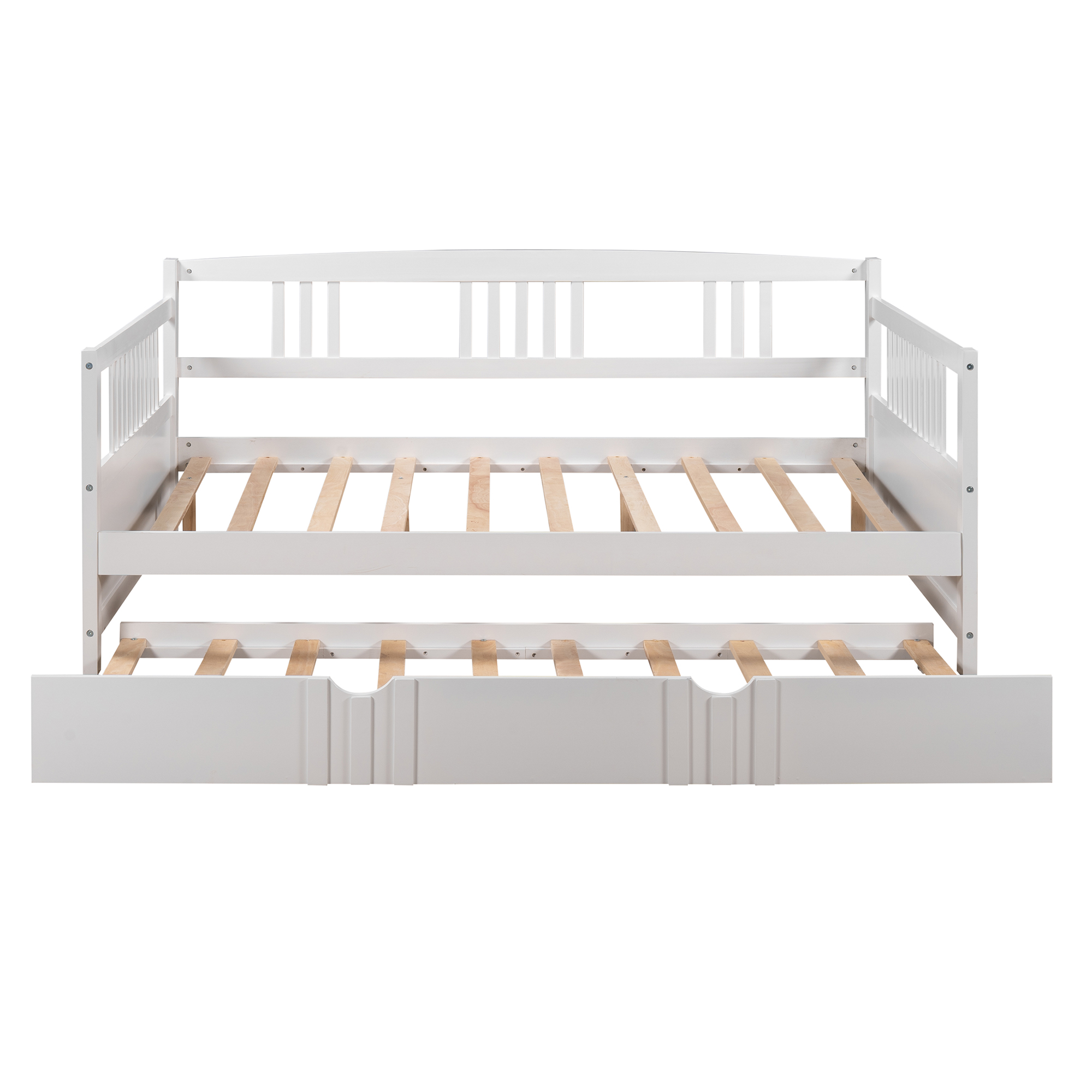PAPROOS Daybed with Trundle Included, Full Size Daybed Bed Frame with Pull Out Trundle Bed and Wooden Slats, Solid Wood Sofa Bed Full Daybed, No Box Spring Needed, White - image 3 of 12
