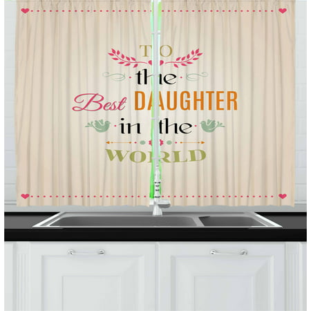 Daughter Curtains 2 Panels Set, Vertical Striped Background to the Best Daughter in the World Quote Love Theme, Window Drapes for Living Room Bedroom, 55W X 39L Inches, Multicolor, by (Best Treatment For Leucoderma In The World)