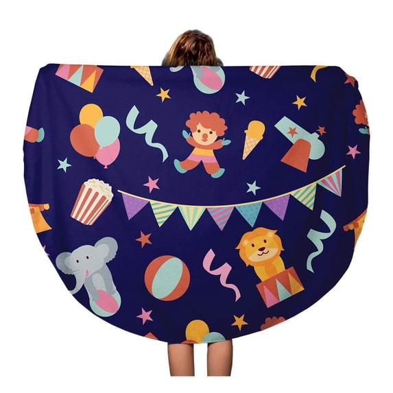 SIDONKU 60 inch Round Beach Towel Blanket Acrobat Fun Summer Holiday Circus Baby Bedcover Clip Clown Travel Circle Circular Towels Mat Tapestry Beach Throw