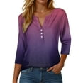 thumbnail image 2 of zaveiop 3/4 Length Sleeve Womens Tops Button Down Summer V Neck Shirts Henley Blouses Dressy Fashion Print Clothes (Z-Purple, XXL), 2 of 5