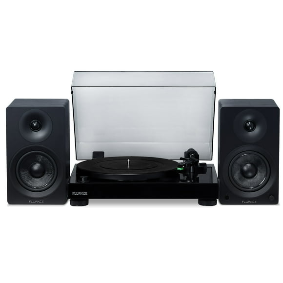 Fluance RT81 Elite High Fidelity Vinyl Turntable (Piano Black) with Ai41 Powered 5" Stereo Bookshelf Speakers (Black Ash), Diamond Stylus, Belt Drive, Built-in Preamp, 90W Class D Amplifier, Bluetooth