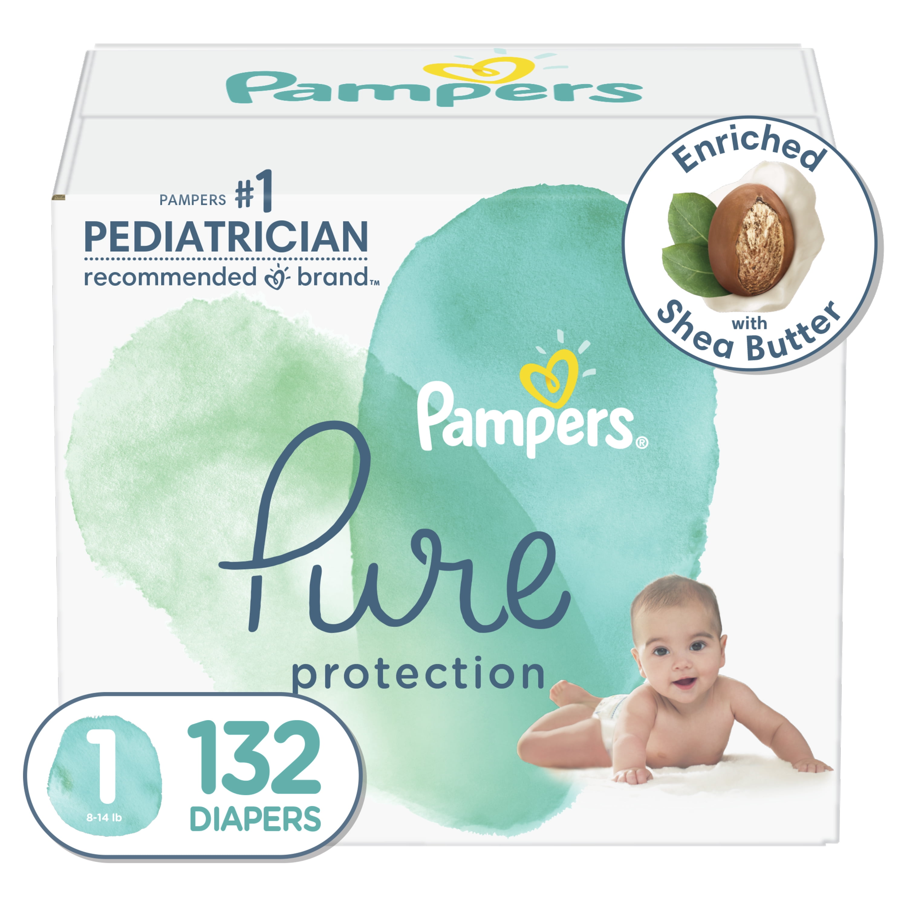 Pampers Pure Protection Natural Newborn Diapers, Size 1, 132 Ct - 1