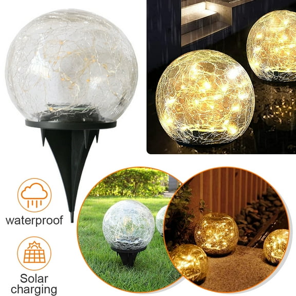 SUTENG 20 LED Solar Pathway Light Outdoor Garden Decor, Solar Garden Ball Light, Crack Glass Ball Solar Globe Light, Warm White LED Light Ball, Solar Lights Outdoor Decorations for Patio