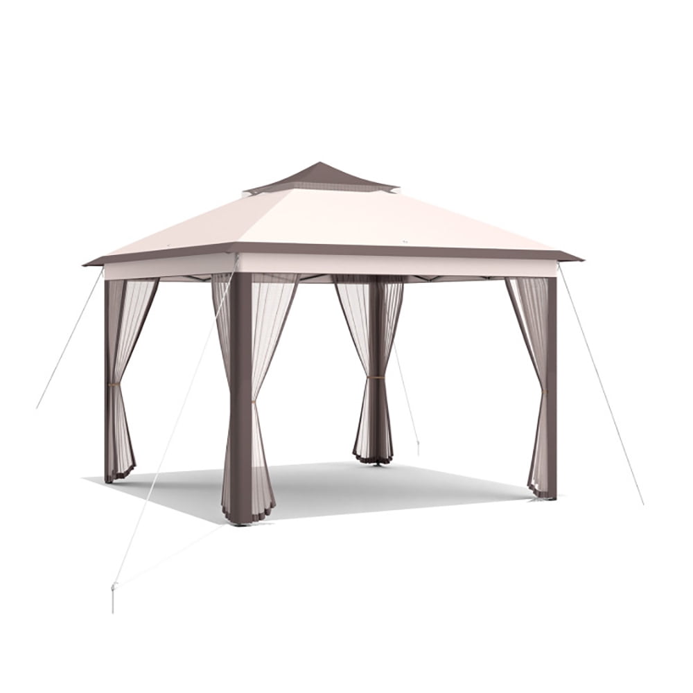 Aimee Lii 11 x 11 Feet 2-Tier Pop-Up Gazebo Tent Portable Canopy Shelter Carry Bag Mesh, Backyard Canopy Gazebo for Party Wedding, Beige Aimee Lii 11 x 11 Feet 2-Tier Pop-Up Gazebo Tent Portable Canopy Shelter Carry Bag Mesh, Backyard Canopy Gazebo for Party Wedding, Beige