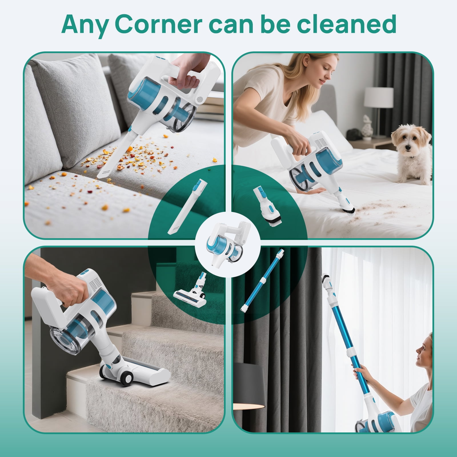 MOOSOO Cordless Stick Vacuum Cleaner, Lightweight Vacuum Cleaner for Wood Floor Pet Hair
