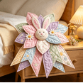 thumbnail image 5 of Bunny Accent Quilted Fabric Door Wreath Pastel Leaf Daisy Wall Hanging Ornament Rustic Style Front Door Spring Home Decor, 5 of 6