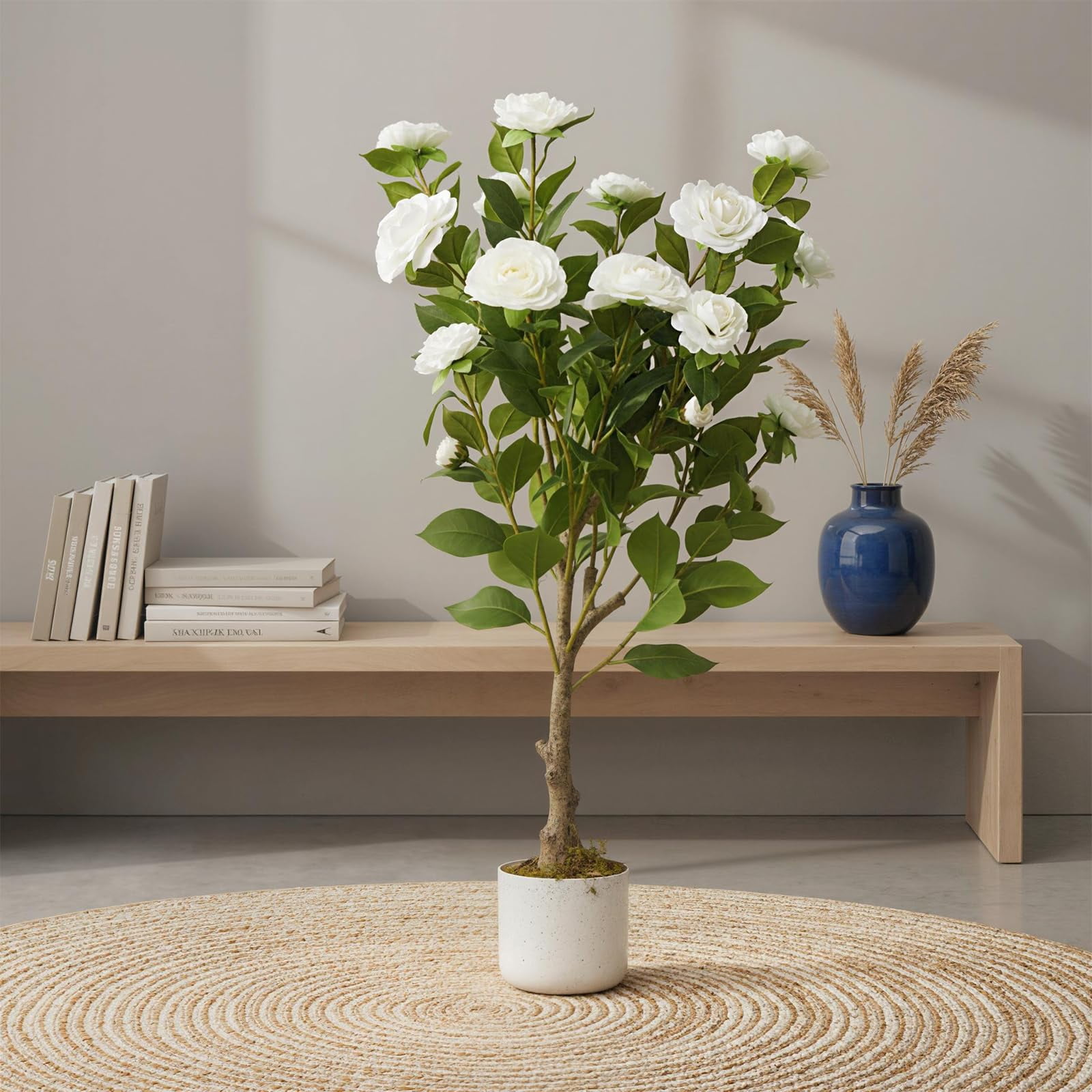 2.8FT Artificial Camellia Tree, Realistic Faux Plant in Pot with Flowers, Artificial Plants for Spring Home Decor Outdoor Porch Front Door Decor