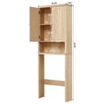 thumbnail image 2 of Fluted Over The Toilet Storage Cabinet, Bathroom Toilet Storage Cabinet with Door, Wood Curved Over The Toilet Space Saver Cabinets for Restroom Bathroom, Natural, 2 of 9