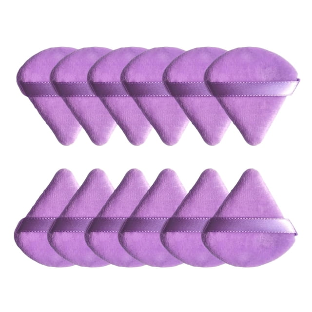 12-Pack Triangular Powder Puffs — Velvety-Soft Setting Puffs (Face-Specific) | Reusable Wedge-Shaped Beauty Sponges (Ideal for Contouring & Blush),Purple