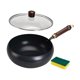 thumbnail image 5 of Wok de hierro de 9,45 pulgadas con tapa para cocina de inducción, sartén para saltear, fondo plano, ideal como regalo de inauguración de la casa,, 5 of 9