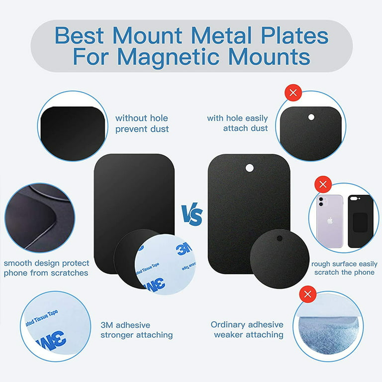 9 Pack Metal Plate for Phone Magnet, with 3M Adhesive Replacement