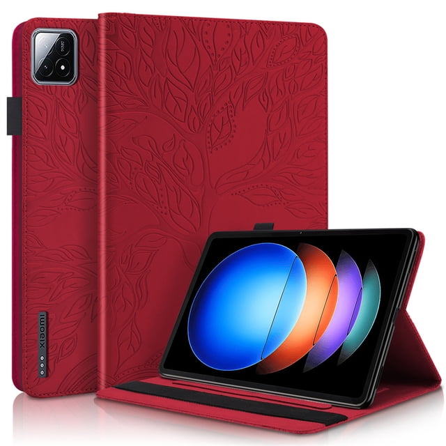 Tablet for Xiaomi Mi Pad 6s Pro Case 12.4 inch 3D Tree Embossed PU Leather Soft TPU Back Cover for Xiaomi Pad 6s Pad6s Pro Case Red For Pad 6S Pro 12.4