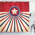 thumbnail image 1 of Texas Star Shower Curtain, Vintage Stripes and Grunge Liberty and Freedom Themed USA Image, Fabric Bathroom Set with Hooks, 69W X 75L Inches Long, Vermilion Beige Navy Blue, by Ambesonne, 1 of 3