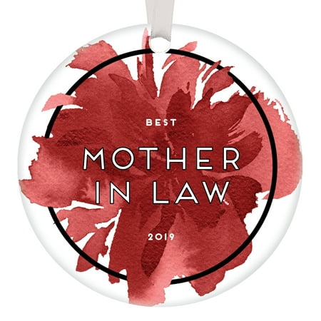 Best Mother In Law Christmas Ornament 2019 Step Mom Groom Bride Holiday Hostess Gift Idea Weddings Engagement Announcement Present Pretty Keepsake Marriage Festive Red Watercolor Ceramic 3