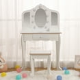 thumbnail image 2 of Kids Vanity, Girls Vanity Set with Mirror and Stool, Makeup Vanity with Lights and Storage Drawer, Brightness Adjustable, Wooden Dressing Table, Pretend Play Kids Vanity Table and Chair Set, 2 of 7