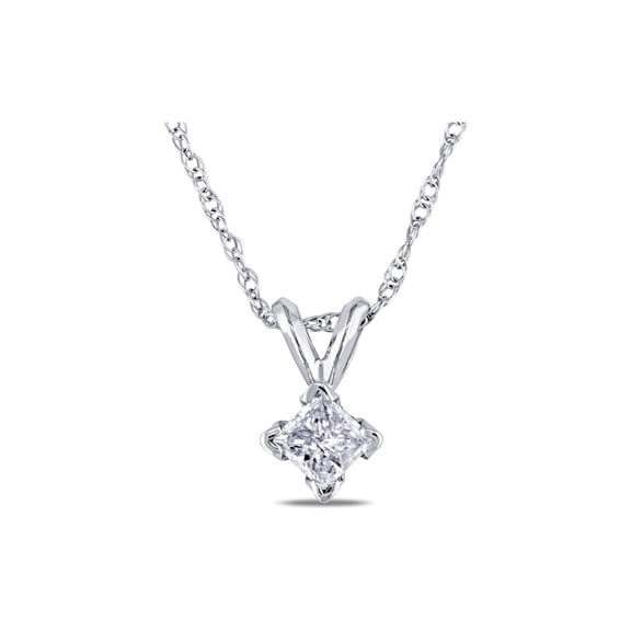 1/4 Carat (Ctw) Princess Cut Solitaire Diamond Pendant in 14K White Gold with Chain for Women
