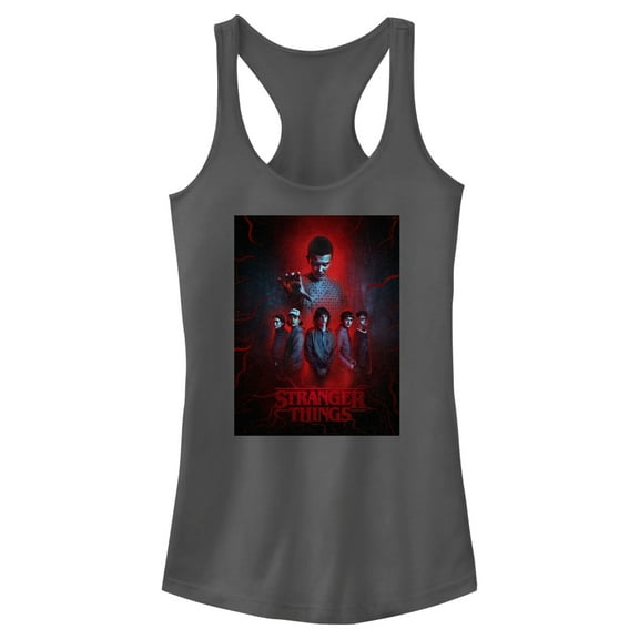 Netflix Junior's Stranger Things Powerful Eleven and Gang Racerback Tank Top Charcoal Large