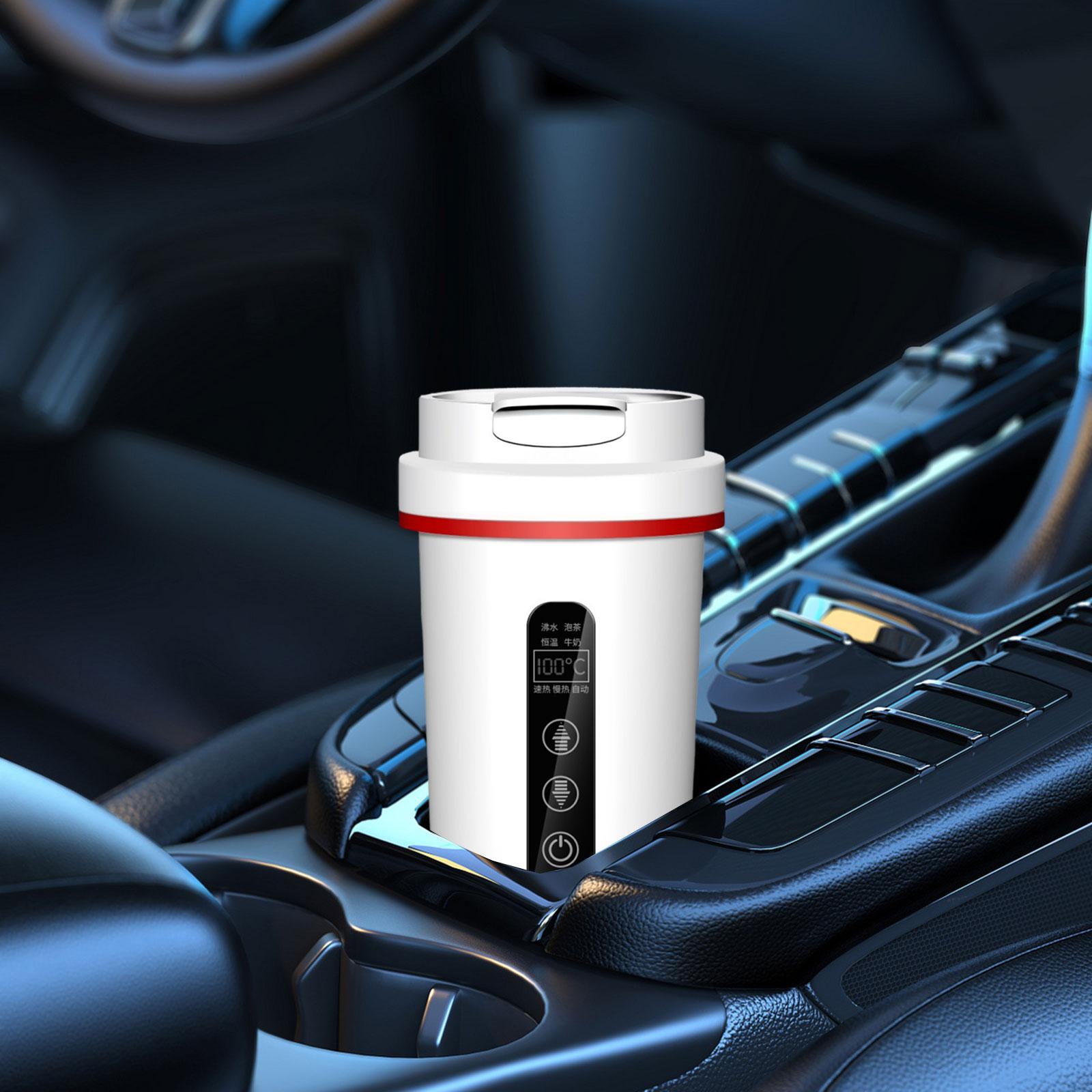 Fiocias Car Electric Kettle Small Hot Variable Temp Control for Camping Truck Heated Mug White