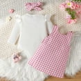 thumbnail image 4 of CAICJ98 Baby Girl Clothes Suspender Skirt Long Sleeve Ruffled Romper + Cute Embroidery Dress + Headband Fall Winter Spring Outfits Pink,Size 6-9 Months, 4 of 7