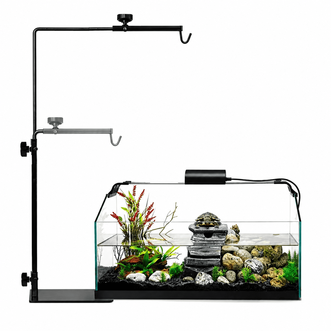 Reptile Lamp Stand, Adjustable 13.8"-25.6" Floor Light Holder Stand Metal Bracket for Reptile Glass Terrarium Heating Light,Black