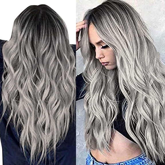 Komiseup Gradient Wigs Women Loose Wavy Curly Party Show Gray