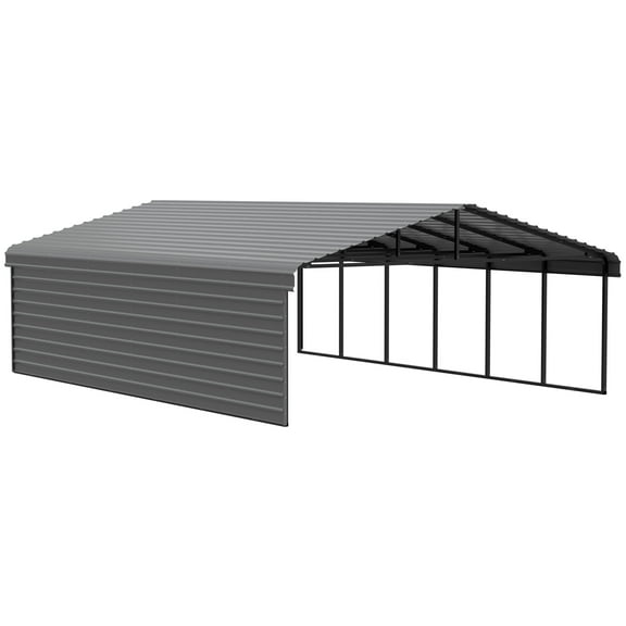 Arrow 20 x 29 x 9 ft Charcoal Carport With 1 Side Wall Kit