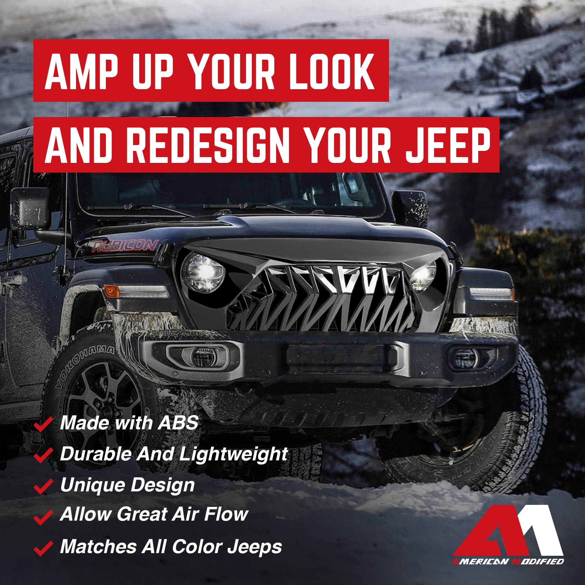 AMERICAN MODIFIED Shark Grille for 2018+ Wrangler JL & 2020+ Gladiator JT