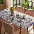thumbnail image 3 of Purple Floral Table Cloths for 4 Foot Rectangle Tables, Spring Lavender Daisy Butterflies Botanical Beige Patio Waterproof Elastic Fitted Tablecloths, Washable Rectangular Table Cover for Camping, 3 of 8