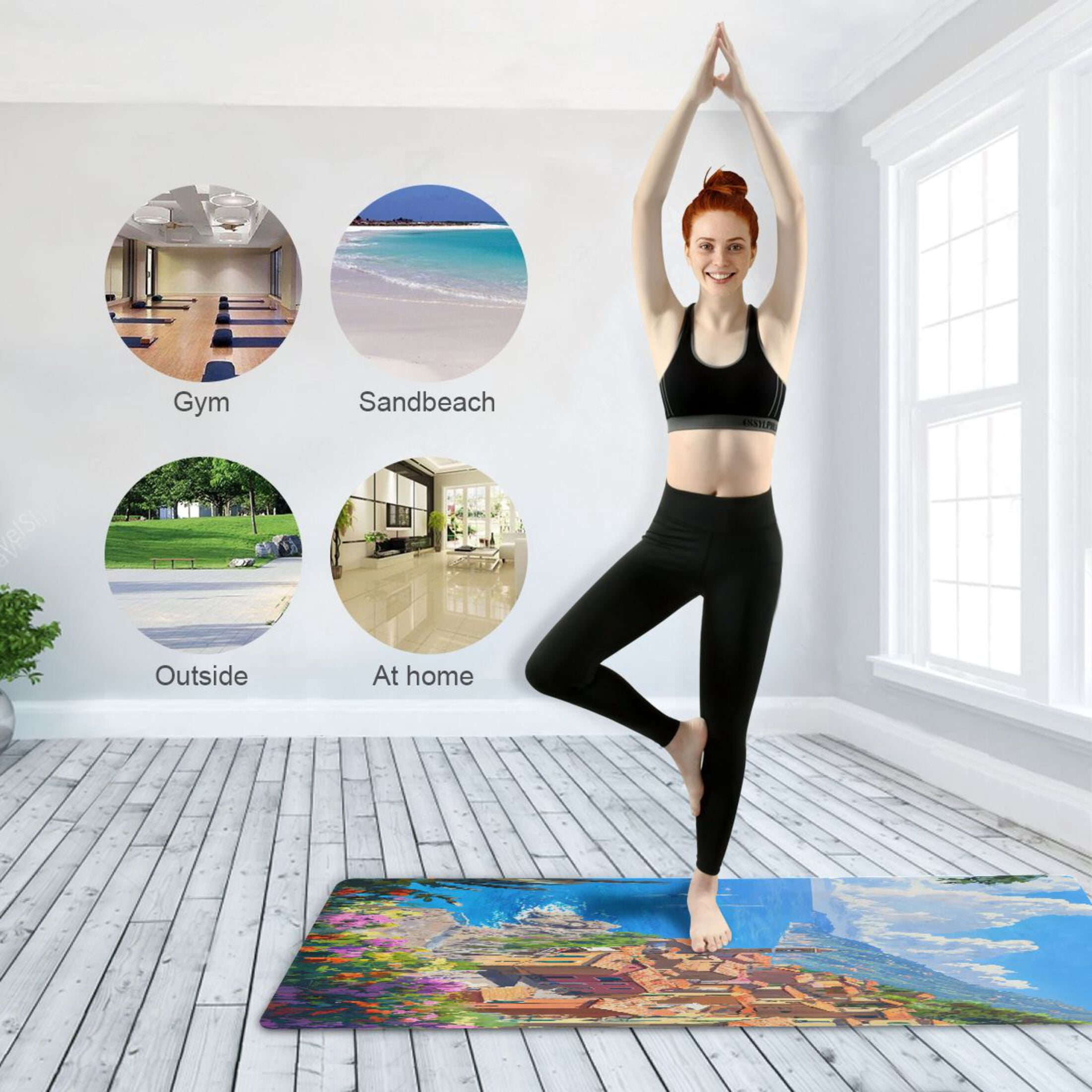 BZSMCE Yoga Mat Women Colorful Coastal Village Painting Fitness Mat