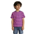 thumbnail image 2 of SUYIDA Boys Striped Print Short Sleeve Crew Neck Tee Casual Comfortable Blend Top For Youth Kids Purple,12-13 Years, 2 of 3
