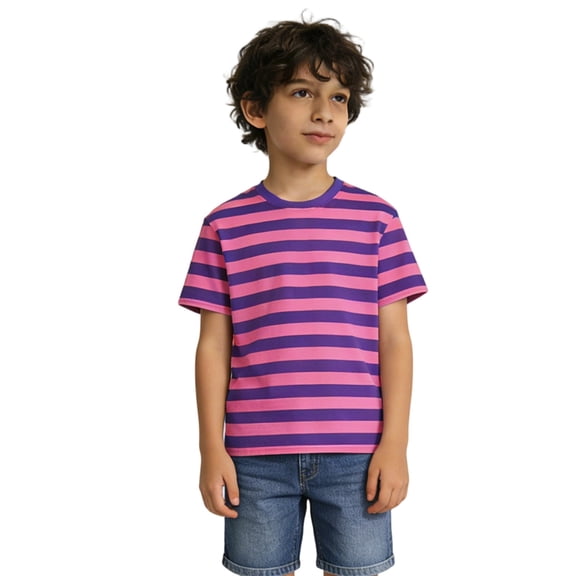RTKFRFLM Boys' Short Sleeve Graphic T-Shirt Classic Striped Print Crewneck Summer Top for Kids Fashionable Casual Cotton Tee Comfortable Breathable School Clothes for Active Youths Size 4-18