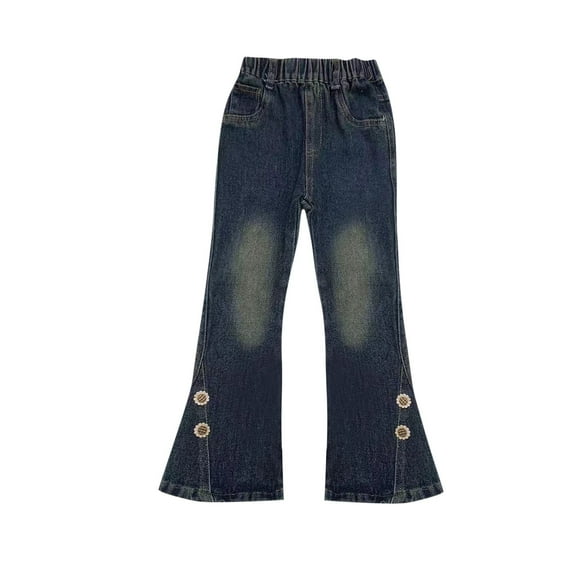 Wancir Girls' Jeans Bootcut Cute Floral Stretch High Waist Flare Casual Denim Pants with Pocket 2-8 Years