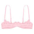 thumbnail image 4 of renvena Women's Lingerie Bras Balconette Mesh Underwired Shelf Bra Unlined Sheer Bralette Pink XXL, 4 of 5